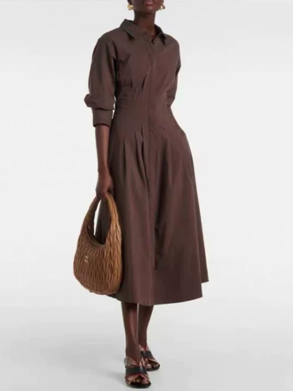 Simkhai The Jazz Midi Dress Cafe Dark Chocklate Quiet Lux Cotton Blend Designer